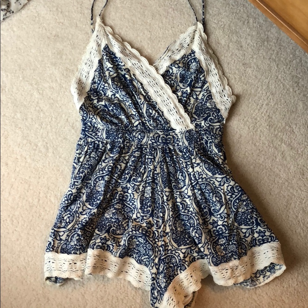 Blue floral strapped romper